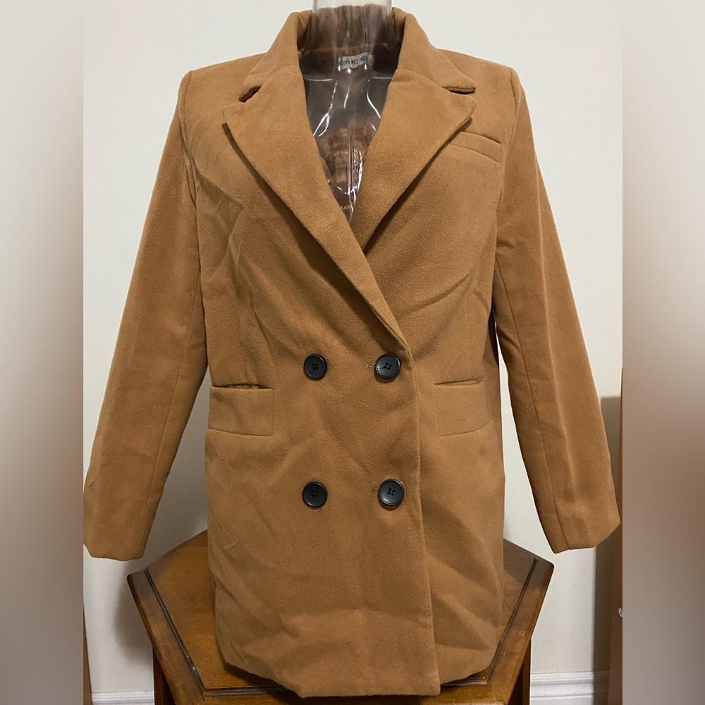 Korean brand. Tan/brown colour double breasted coat. Size Small.